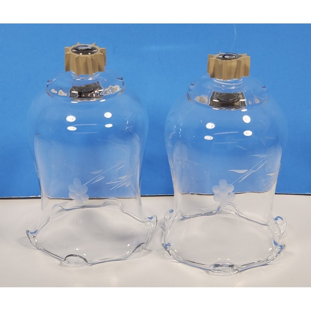 Glass‎ Votive Cups Peg Candle Etched Butterfly & Flower VTG Home Interior QTY 2